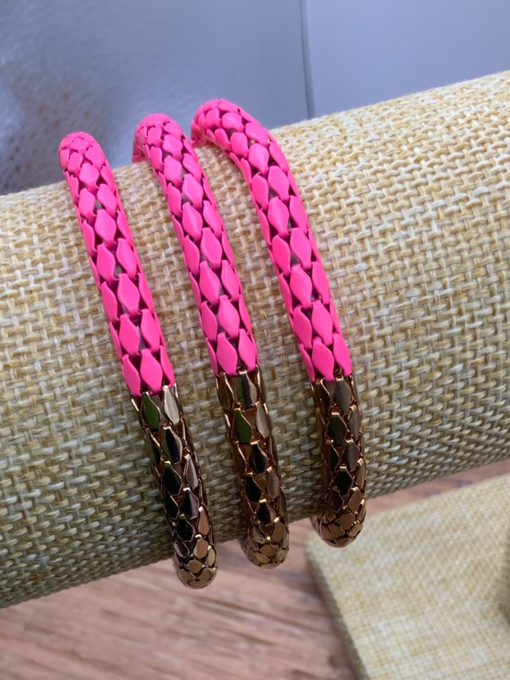 Plunder Neon Pink Braided Bracelet Set with Rose Gold Accents